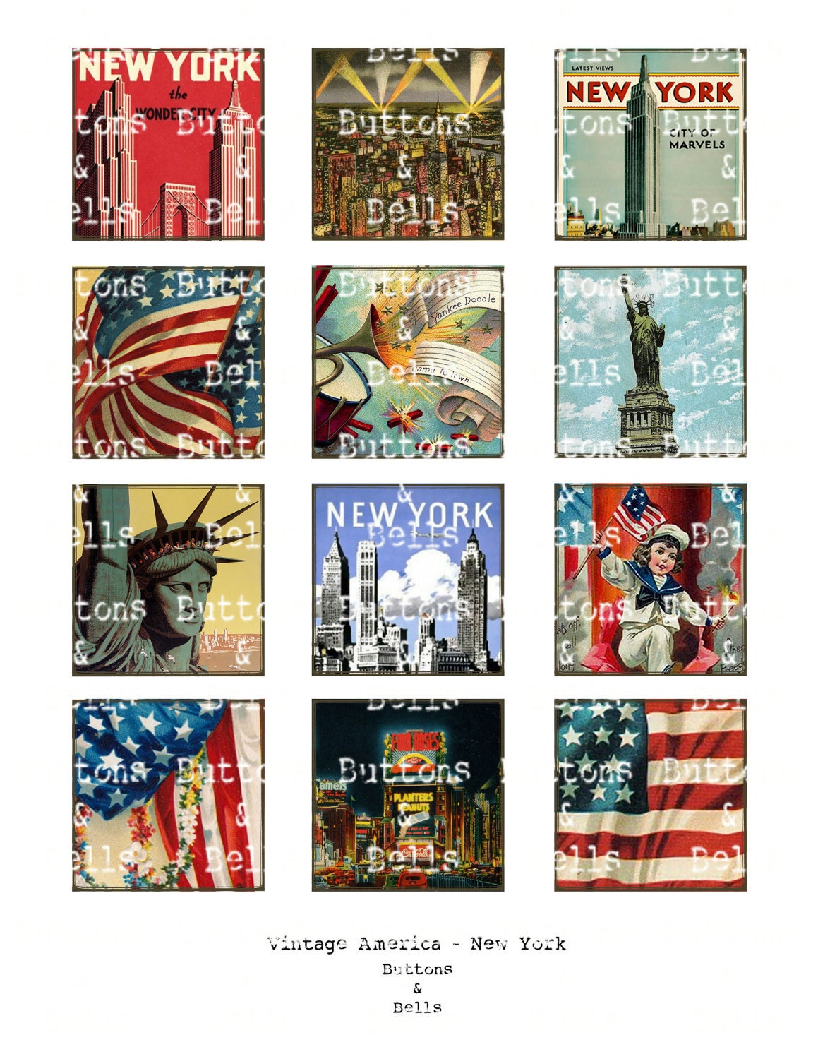 Digital Scrapbook -  Vintage America  - American Flag - 4th July - Independence Day - New York - Scrapbooking - Collage sheet -2SQSP5