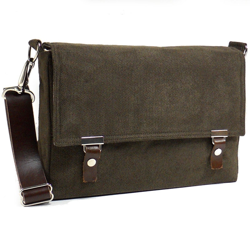Messenger bag for 13" MacBook Air with leather strap - dark brown herringbone