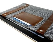 iPad case with pocket - gray herringbone