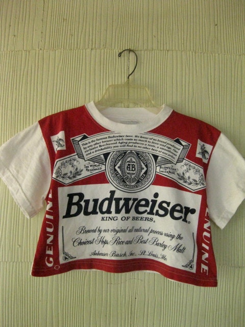 VINTAGE Budweiser t-shirt crop top 80s beer Americana