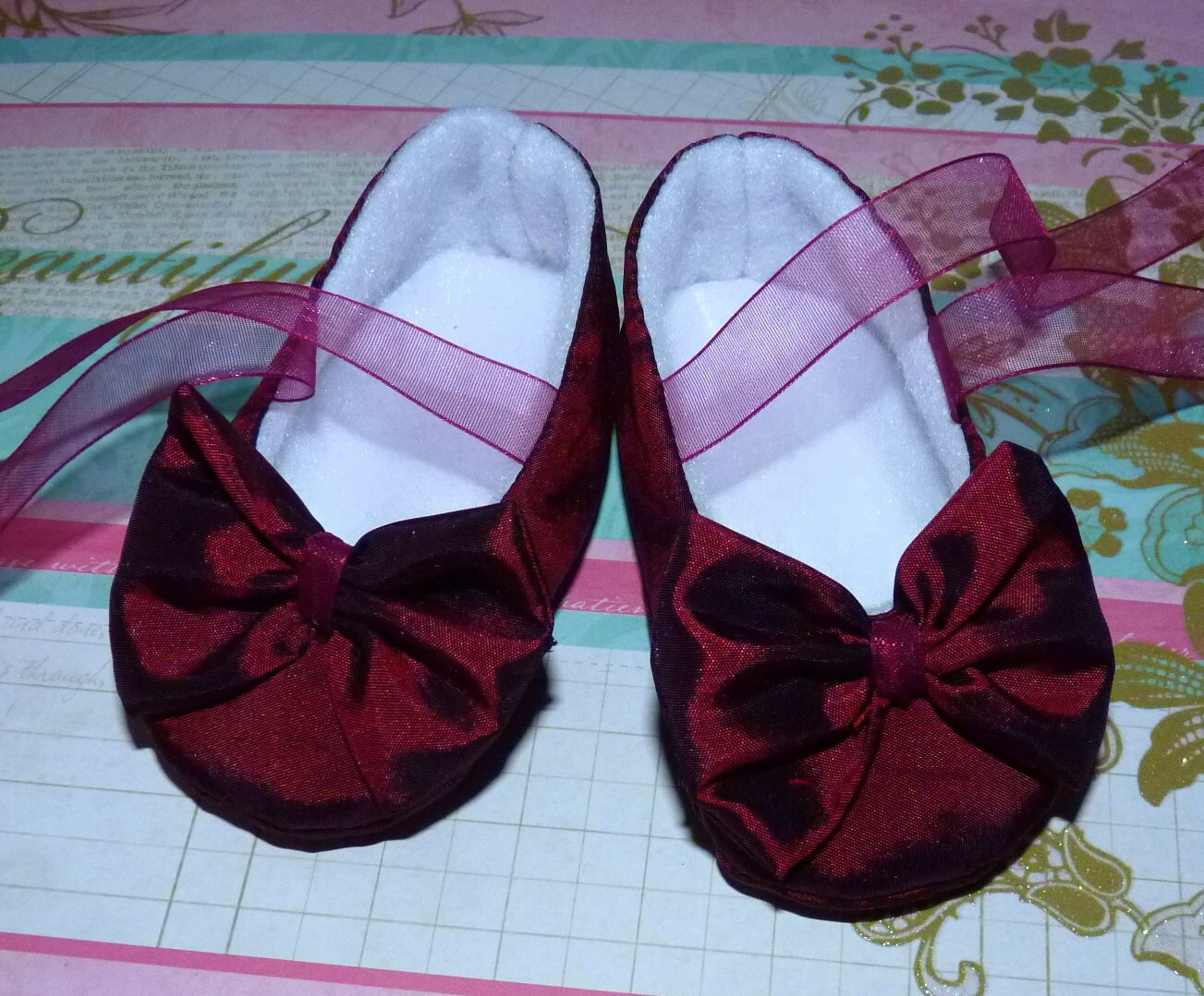 Shimmery Pixie Toes Baby Shoes in Merlot Taffeta