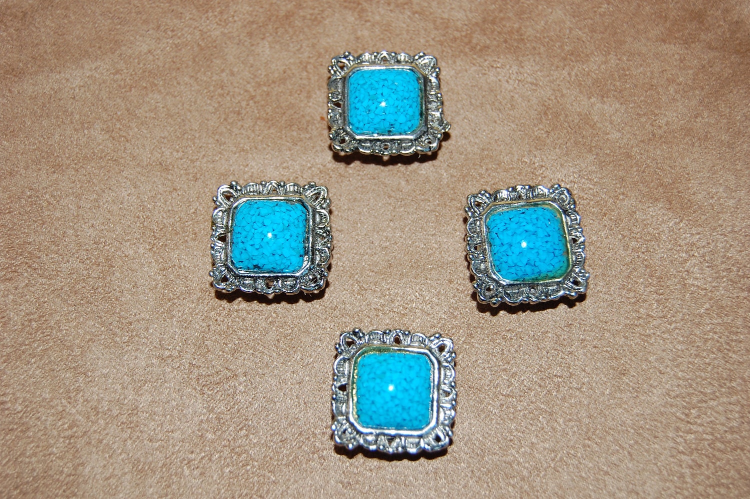 Vintage set of 4 Turquoise Blue and Silver Button Covers