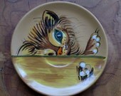 CAT'S In The CRADLE Vintage 60's Hand Painted Hungry Cat and Mouse Decorative Plate Made in Italy