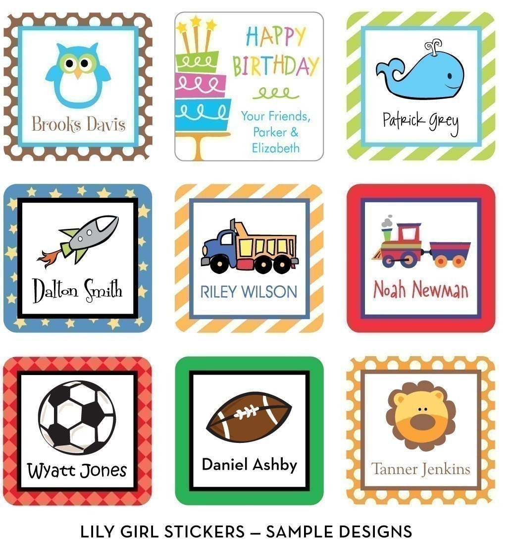 Waterproof labeling stickers, personalized, set of 12 - you pick the design (Boy)
