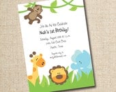 Jungle Animal Birthday Invitation, Digital, custom