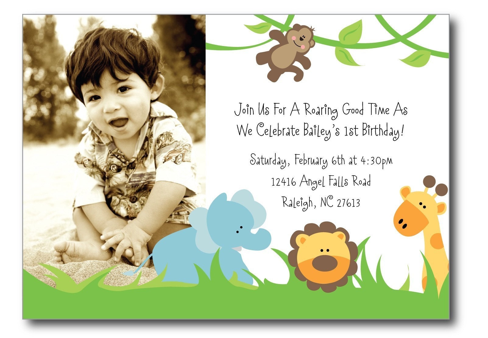 Jungle Animal Photo Birthday Invitation, Digital Il_570xn