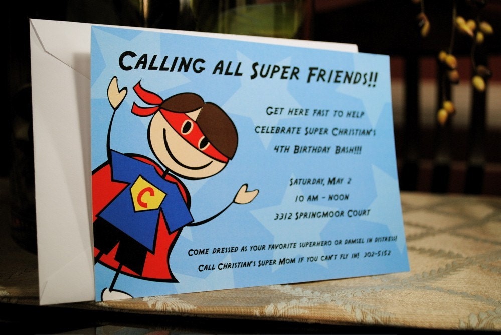 Super Hero Birthday Party Invitations, Set of 10 Il_570xn