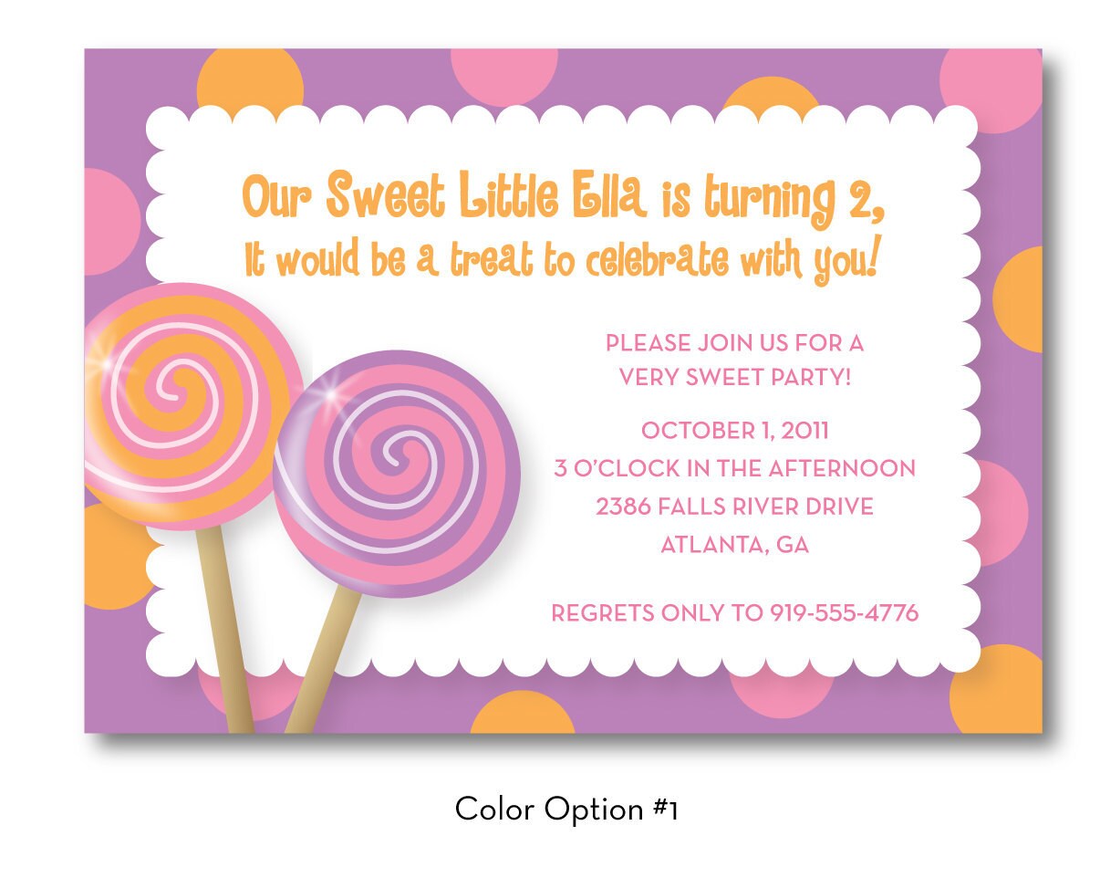 Sweet lollipop invitation, printable, custom, digital Il_570xn