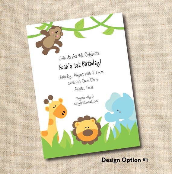 Jungle Animal Birthday Invitation, Digital, custom Il_570xn