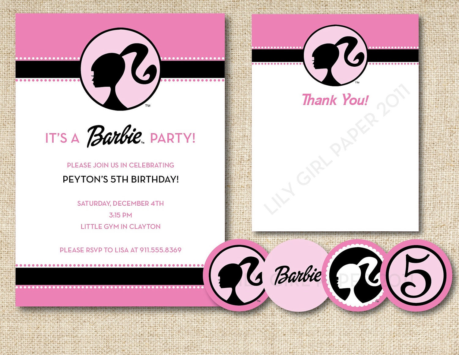 Barbie birthday party set (custom), printable Il_570xn