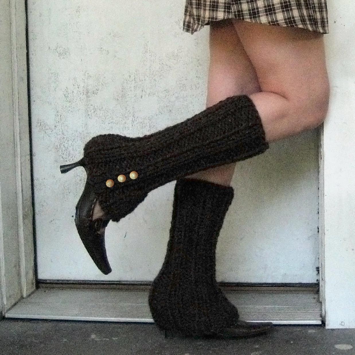 Leg Warmers Brown Faux Boot with Spat Style Buttons or Pick Your Color