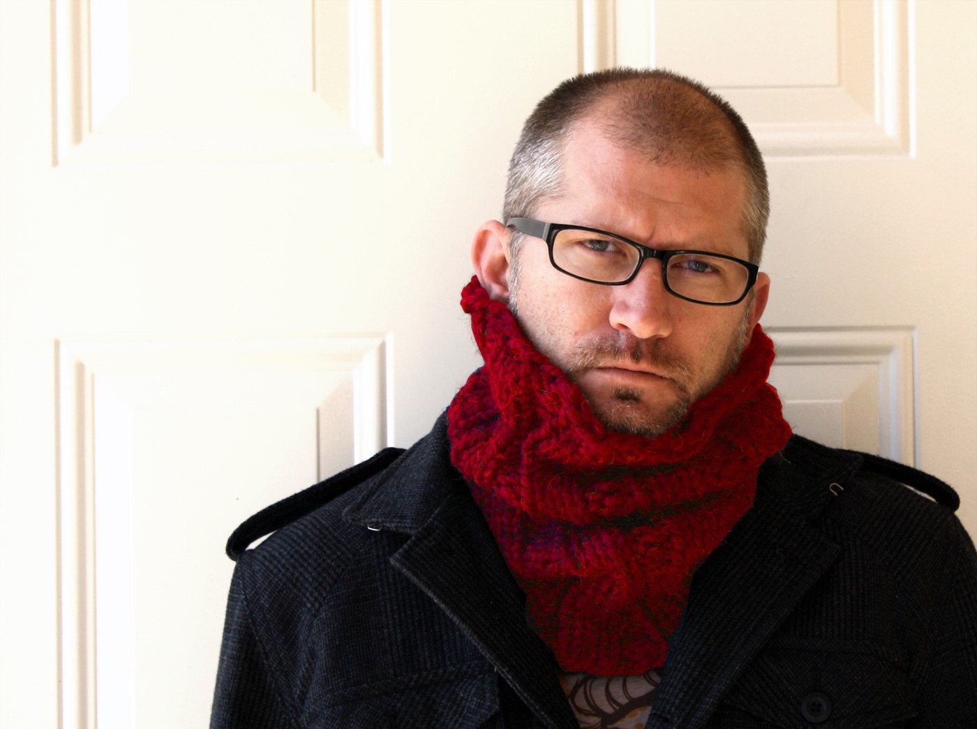 Neckwarmer Men or Cowl, Unisex in Crimson Red or Pick Your Color
