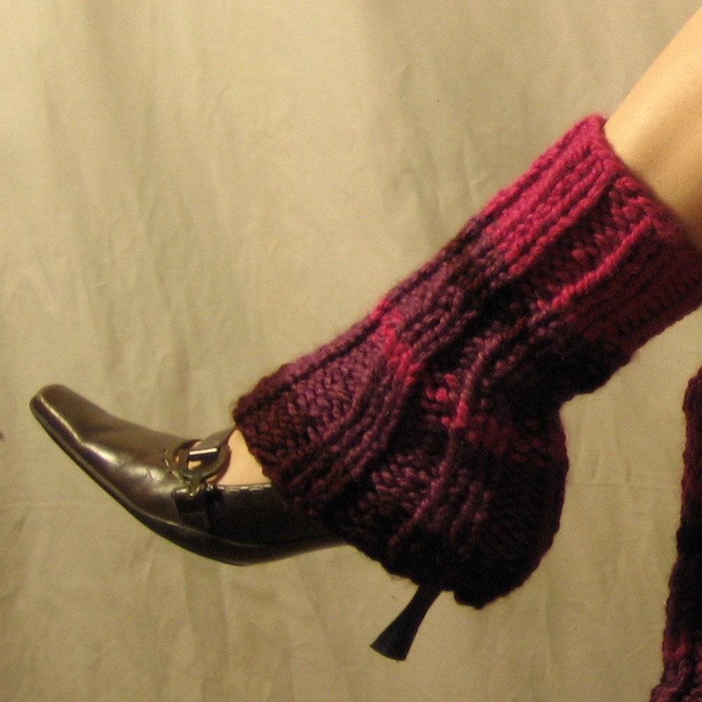 Leg Warmers Pink Purple and Wine Stripes - Chunky
