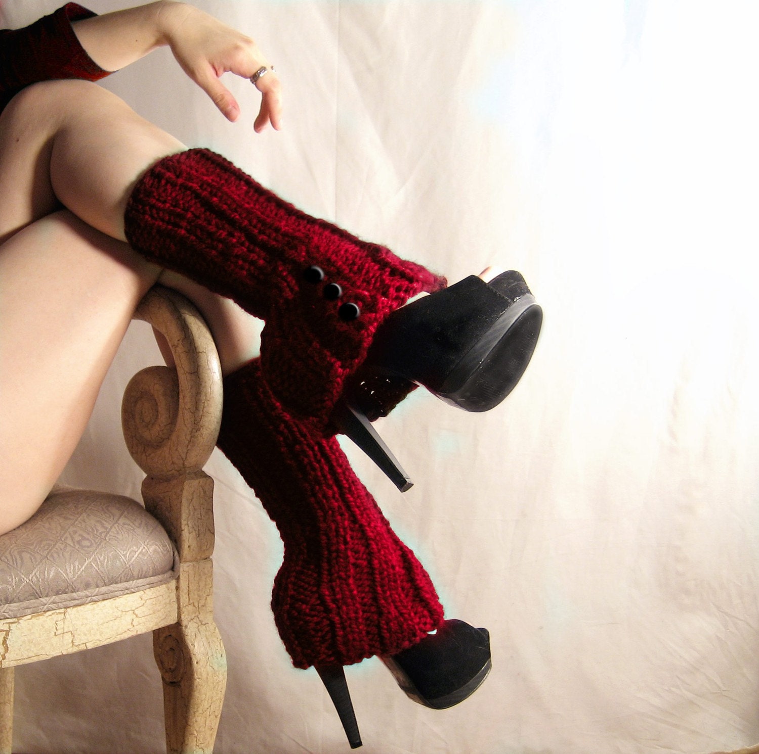 Red Leg Warmers or Pick Your Color in Faux Boot Fashion with Spat Style Buttons