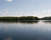 3 white clouds reflected on a calm blue lake, the countryside on a hot summer day - 8X10 Fine Art Print
