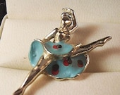 Dainty Ballerina Brooch/Pin - Vintage - Silvertone, Enamel, Ballet Dancer