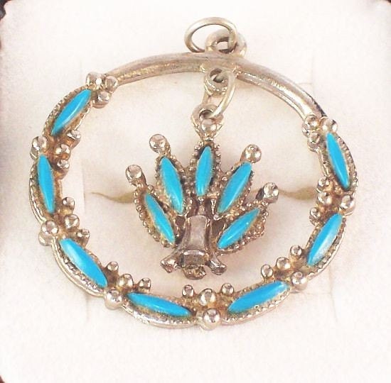 Vintage Dangle Pendant - Turquoise Lucite Stones in Silver Tone setting