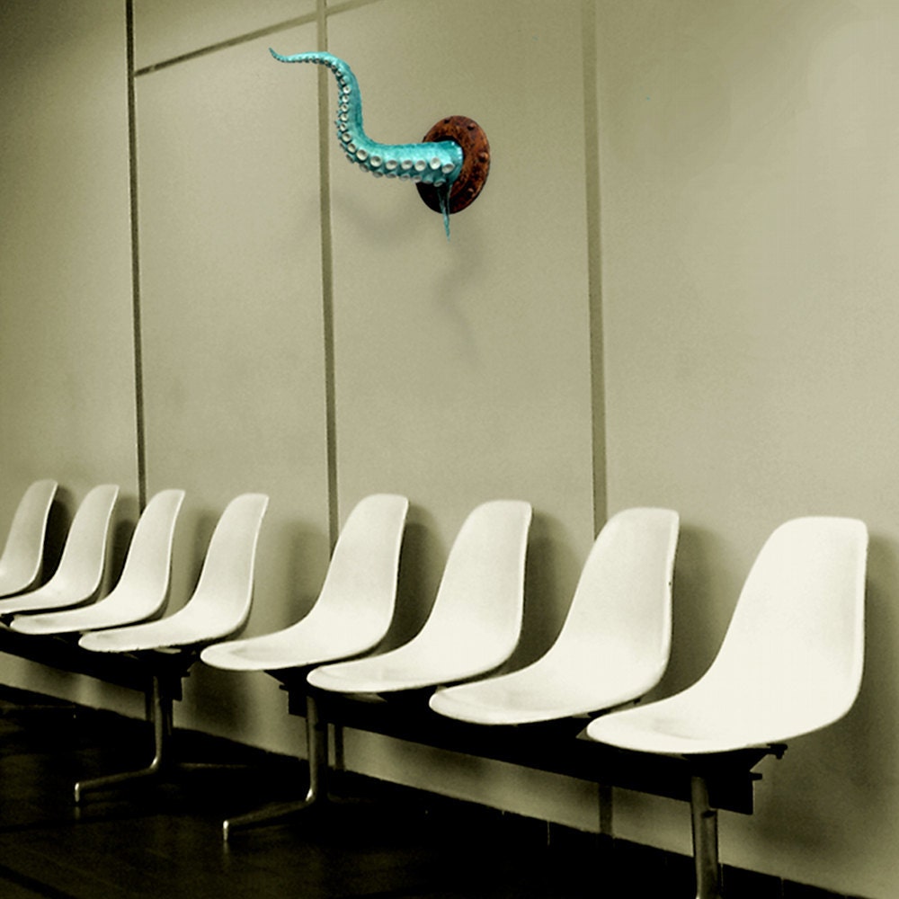 Tentacle Wall Sculpture, Faux Taxidermy,Teal, Rust, Cthulhu, Octopus, Squid, Goth Decor