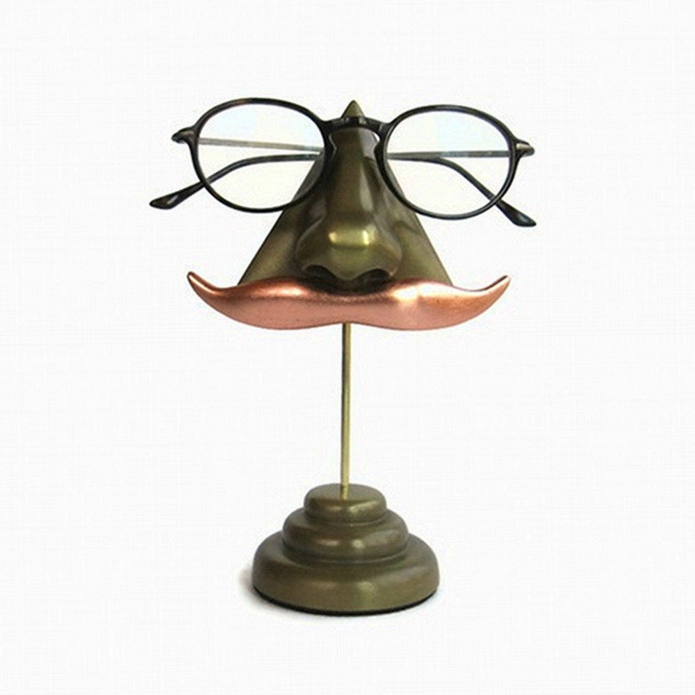 Eyeglass Stand, Men's Steampunk Brass Nose Copper Mustache Eyewear Display