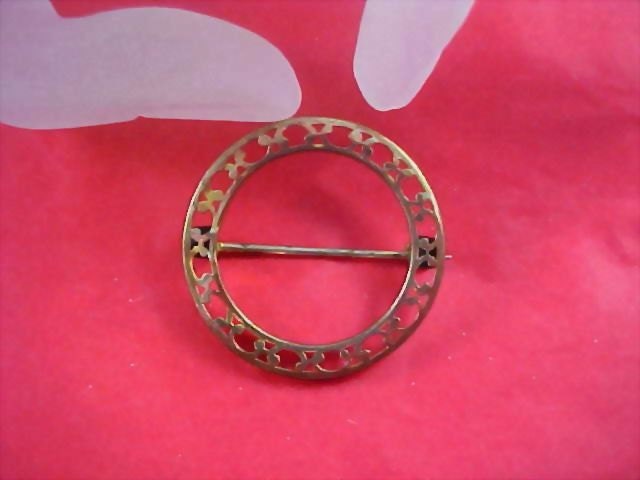 14K Gold Plate Art Deco - Early 1930's Repousse Cut Work Brooch