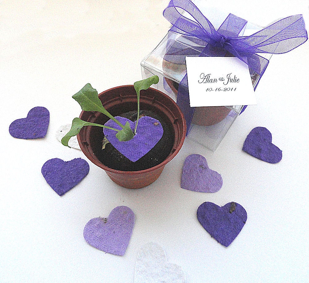 25 Purple Seed Paper Heart Wedding Favors  Party Favors Decorations -  favor box personalized tags by nature favors