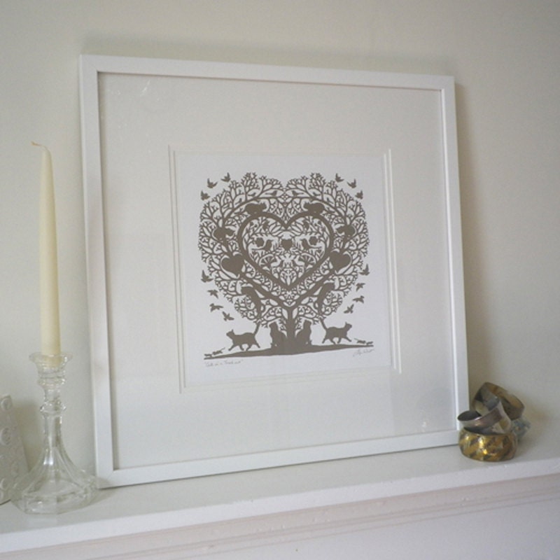 Personalised Cats in a Treeheart Folk Heart Inspired Print