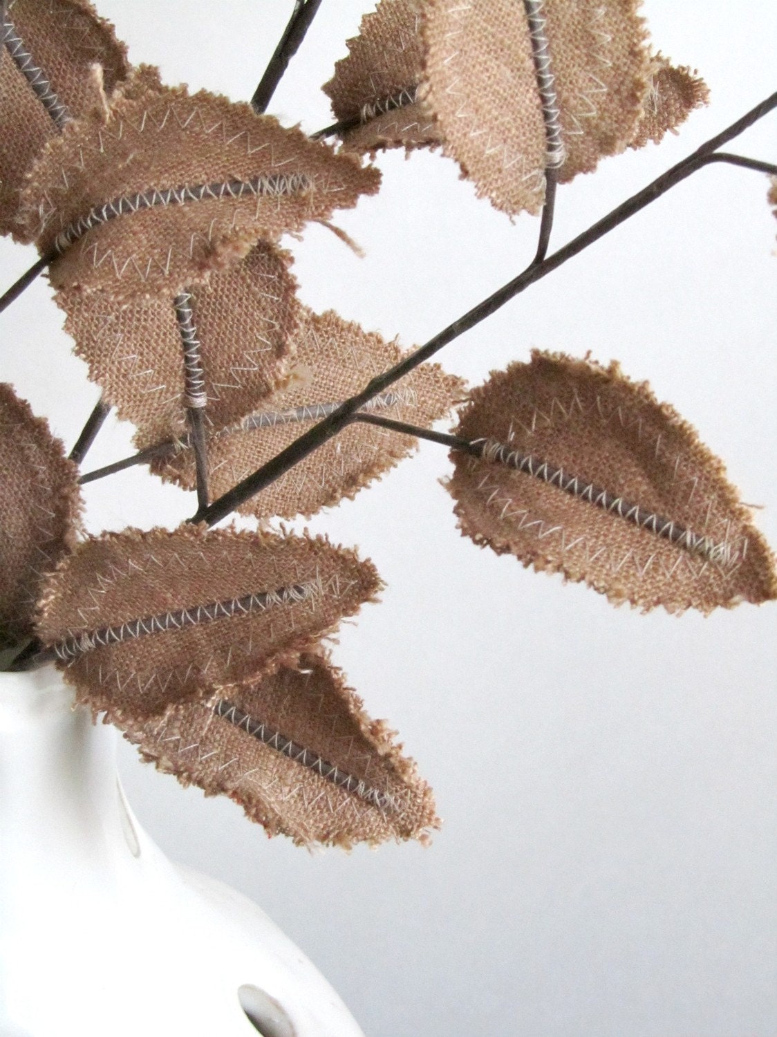 Fabric Leaves - Burlap Brown Linen Branches (set of 3) - janejoss