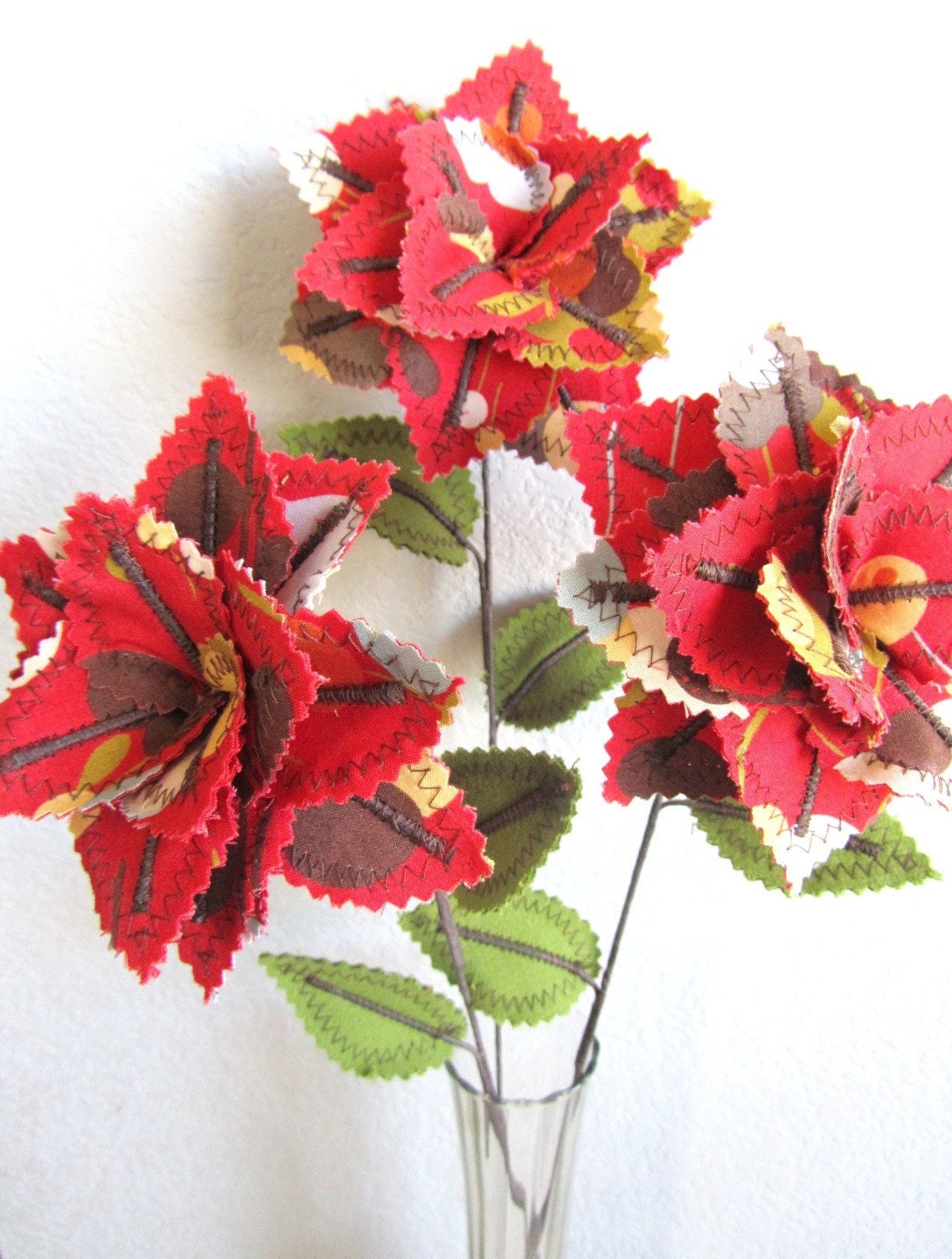 Fabric Flowers - Red Wonderland (set of 3)