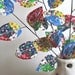 Fabric Leaves - Vintage Strawberries Red, Yellow, Blue, Green Branches (set of 3)