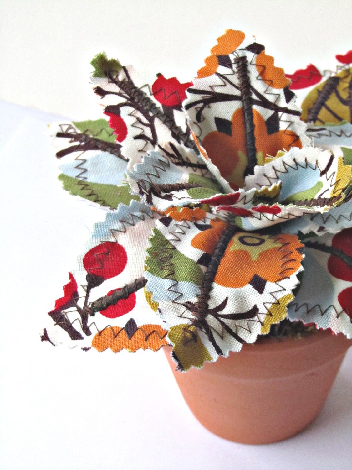 Fabric Leaf Potted Plant - Red Berries Spring Succulent Mother's Day Gift Idea
