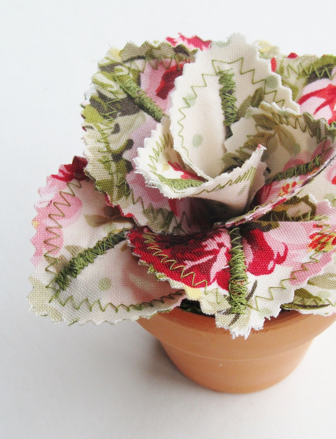 Fabric Leaf Potted Plant - Spring Rose Garden Pink Floral