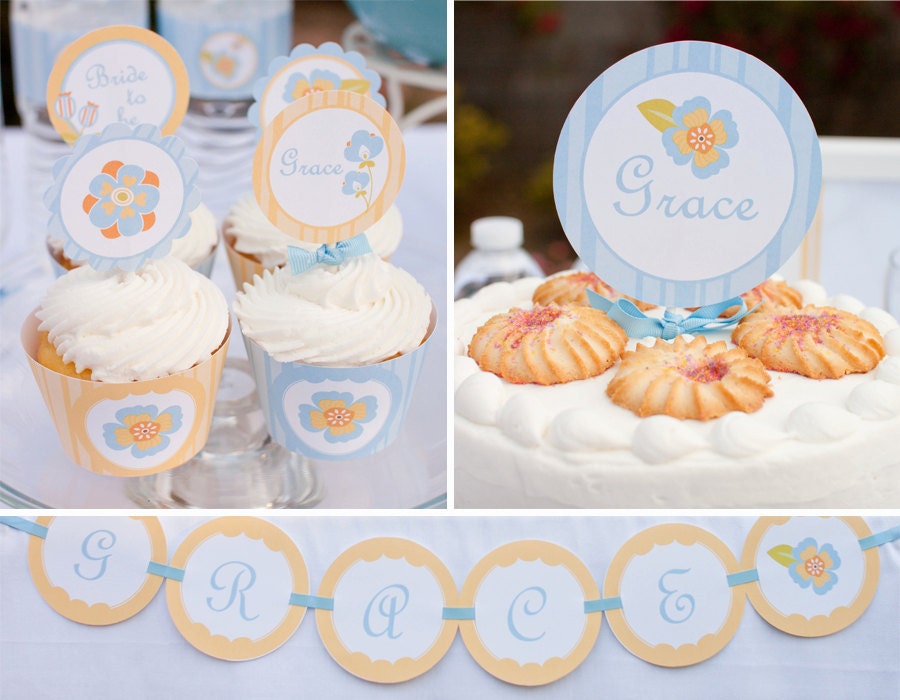 Custom Blue and Yellow Tea Party Bridal Shower DIY Party Package by MayDetails: Full Collection Il_570xn