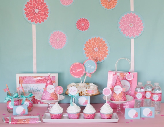 Custom Dahlia Flower Printable DIY Party Package by MayDetails: Full Collection Il_570xn