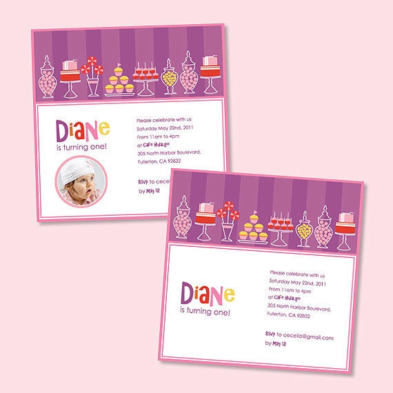 Custom Sweets Shoppe Pink and Purple Birthday Party Invitation