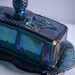 indiana glass blue harvest grape butter dish