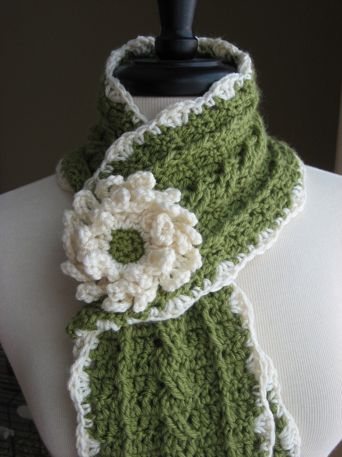 Crochet Pattern pdf Country Crochet Cable Scarf w/ Blossom