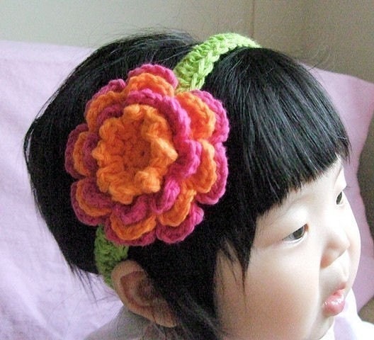 Baby Girl Headband - Spring Fling  - hot pink, orange, green