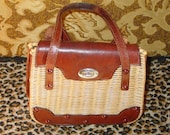 Vintage WICKER and leather purse. Earthy and organic, great for spring.
