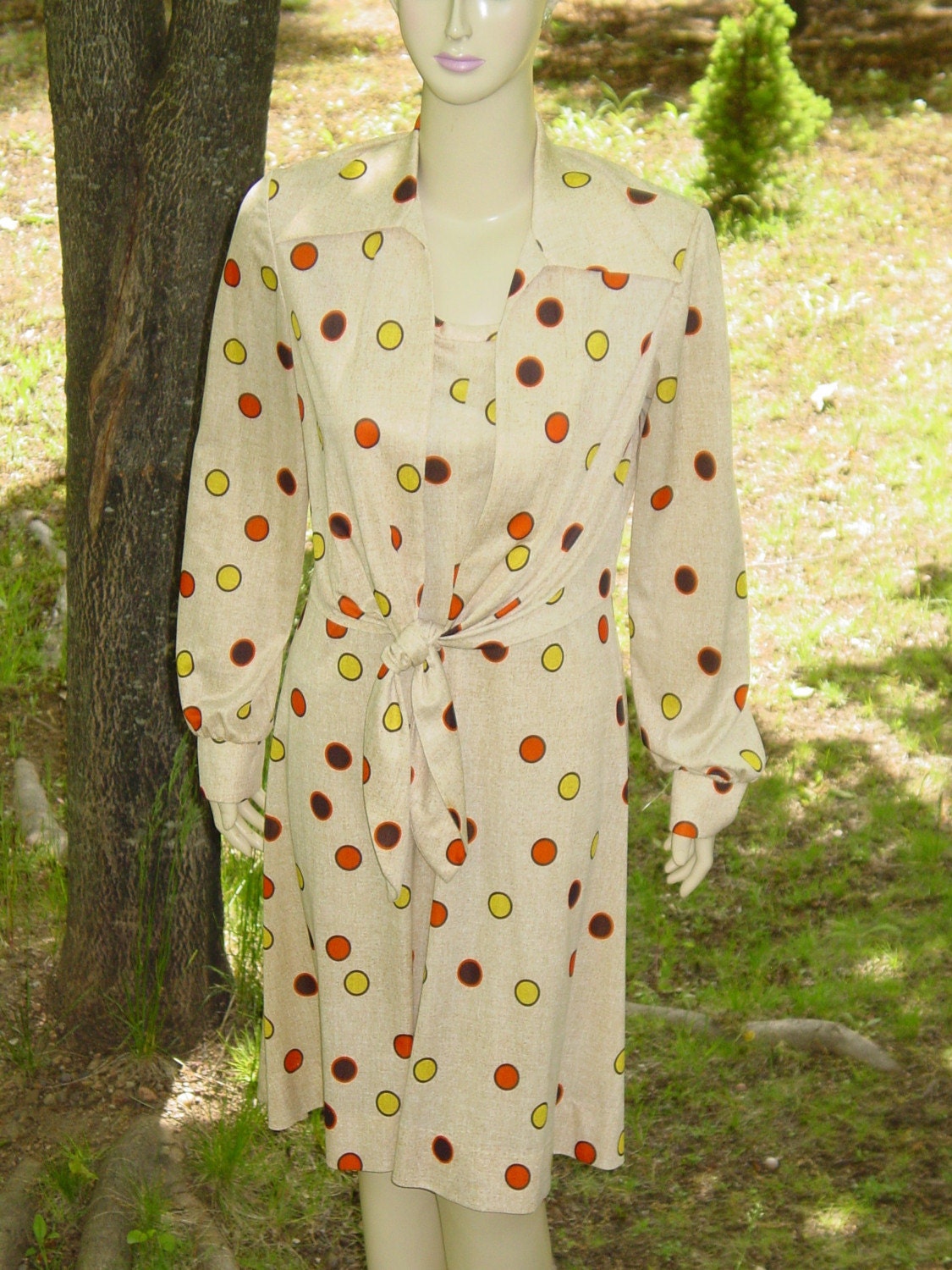 vintage MOMENTRUM1970s pola dot dress with cover up polyester
