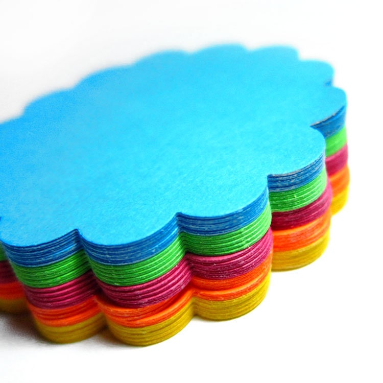 Set of 50 - 2 1/4 inches - NEON - Large Scalloped Circles - Hand Punched Blank Cardstock - Die Cut Gift Merchandise Hang Tags