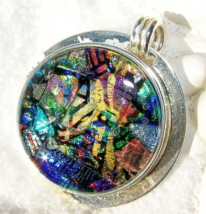 Pendant Fused Dichroic Glass Rainbow dragonfly