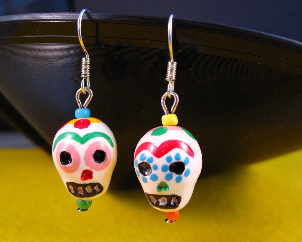 Day of the dead sugar skulls, dangling earrings