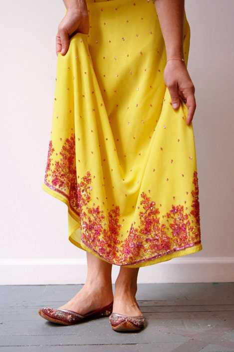 SUNFLOWER yellow embroidered skirt for petite XS