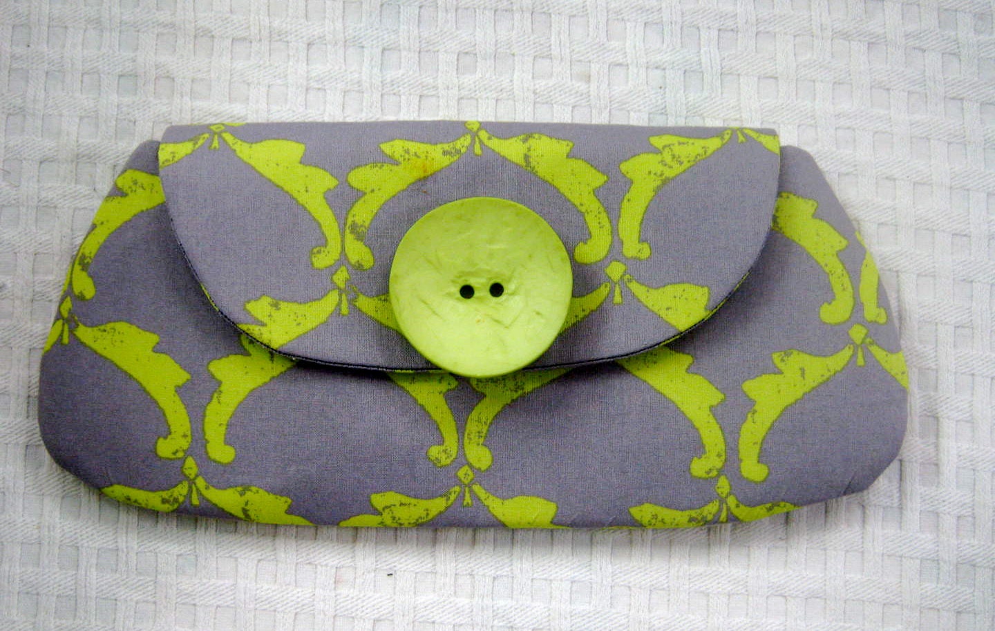 Grey and Chartreuse Large Clutch Bag