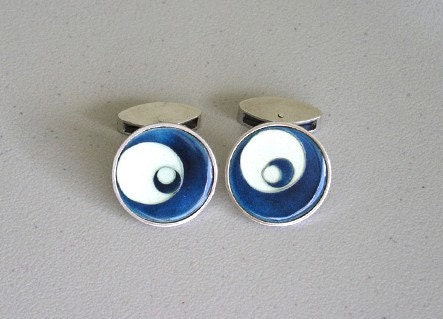 sterling silver and enamel cufflink, one-of-a-kind, handmade in England