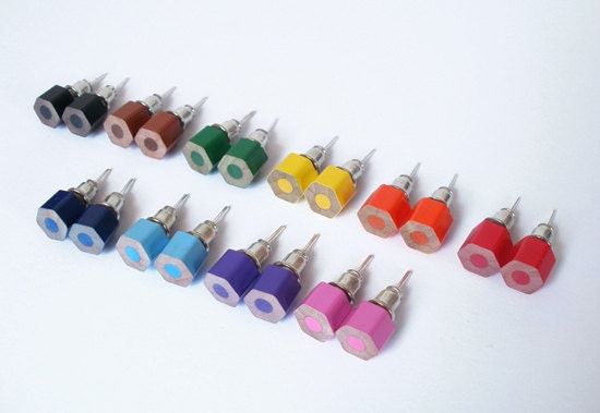 color pencil ear studs, the hexagon version in candy colors