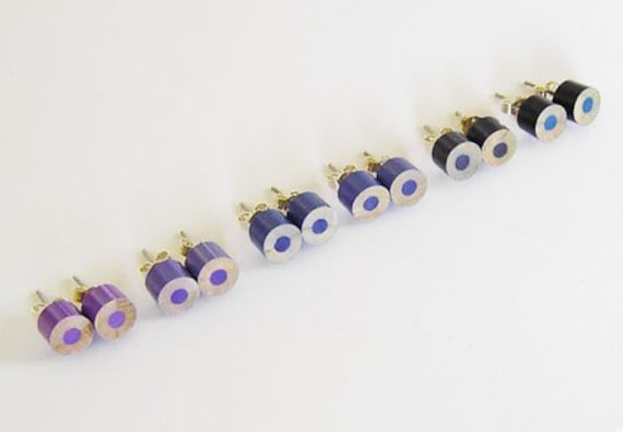 color pencil ear studs, the blue and purple series