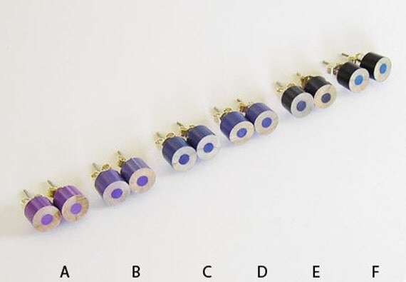 color pencil ear studs, the blue and purple series