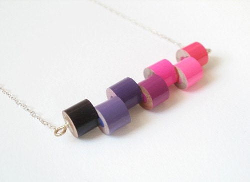 Sterling silver color pencil necklace, No.06, Pink and Purple