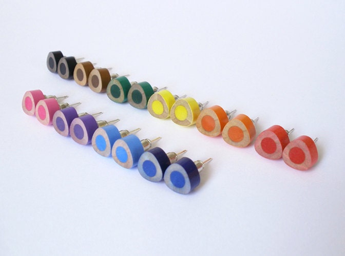 color pencil ear studs, the triangle version in candy colors (limited edition)